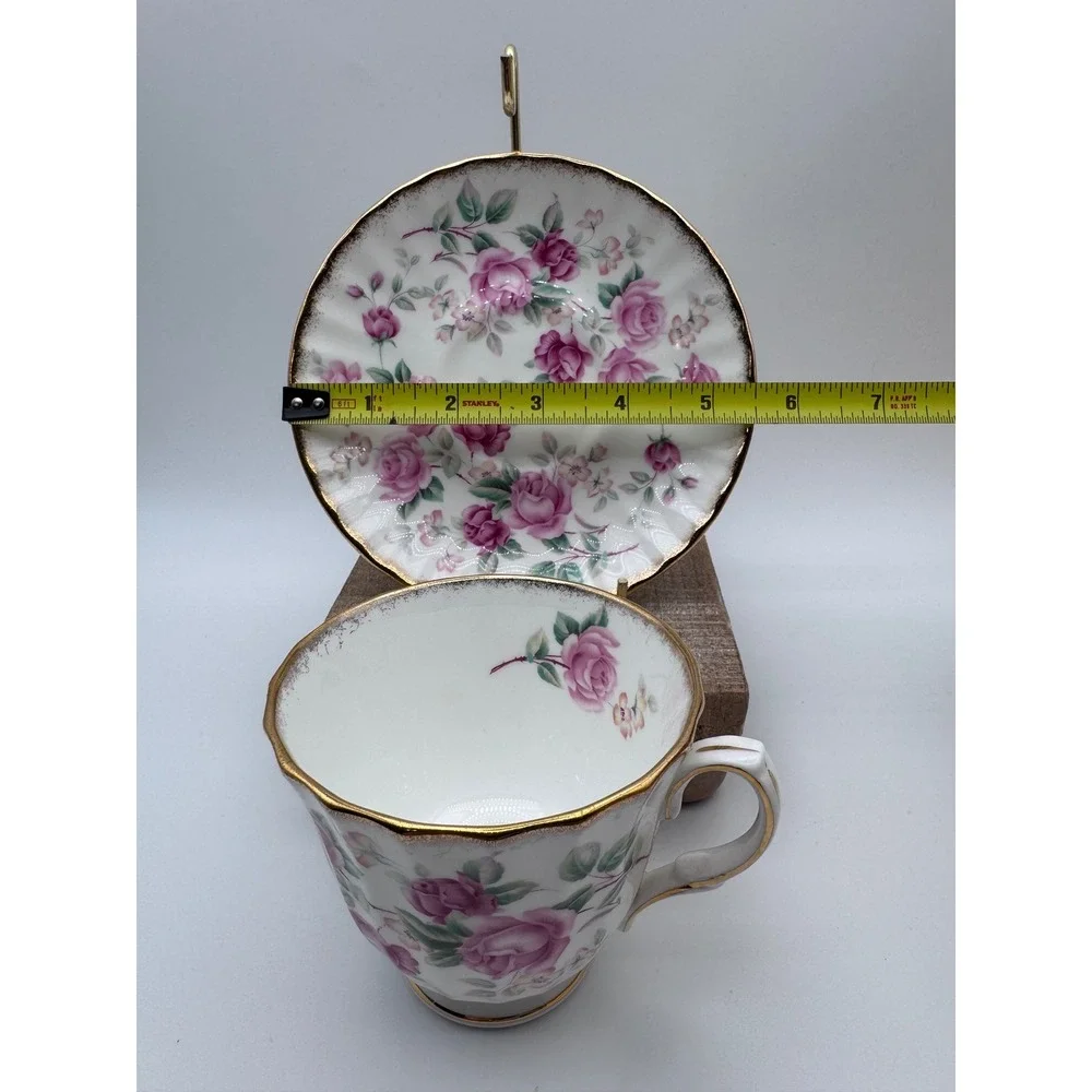 Duchess Bone China England Pink Rose Tea Cup and Saucer Set Gold Trim Vintage